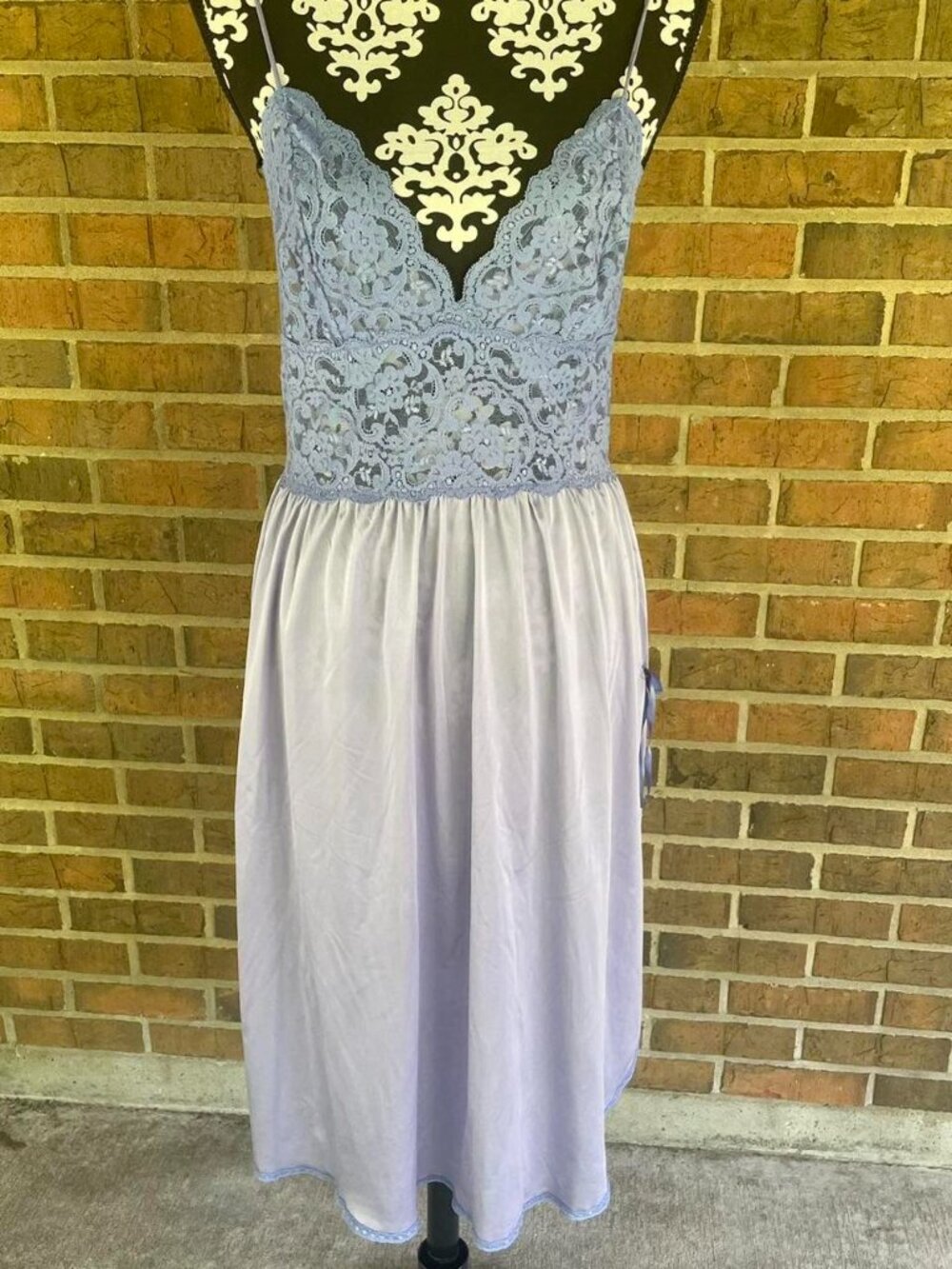 VTG Union Made Miss Elaine Periwinkle Purple Lace Nightgown Slip Women's Medium